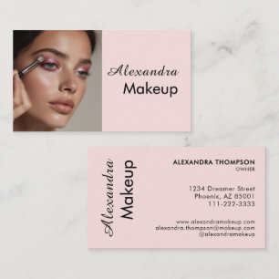 Blush Pink Black Script Photo Makeup  Business Card