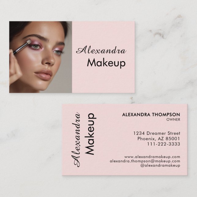 Blush Pink Black Script Photo Makeup  Business Card (Front/Back)