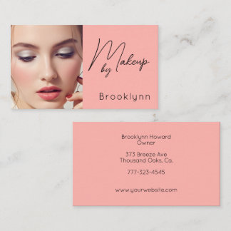 Blush Pink Black Script Photo Makeup Business Card