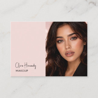 Blush Pink Black Script Photo Makeup Business Card
