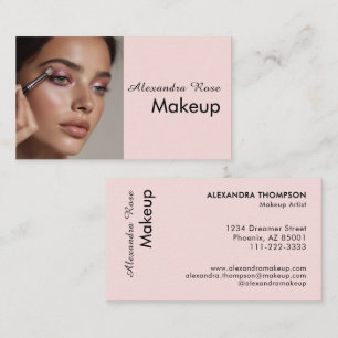 Blush Pink Black Script Photo Makeup  Business Card
