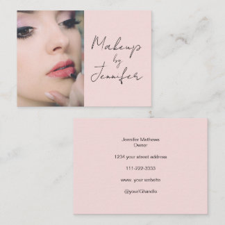 Blush Pink Black Script Photo Makeup Business Card