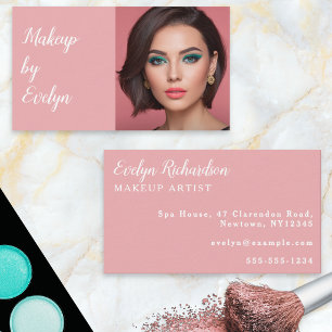 Blush Pink Black Script Photo Makeup Business Card