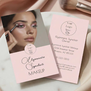 Blush Pink Black Script Photo Makeup Business Card