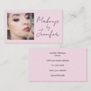 Blush Pink Black Script Photo Makeup Business Card