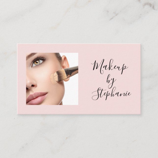 Blush Pink Black Script Photo Makeup  Business Card (Front)