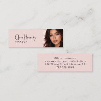 Blush Pink Black Script Photo Makeup Mini Business Card