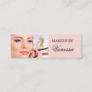Blush Pink Black Script Photo Makeup Mini Business Card