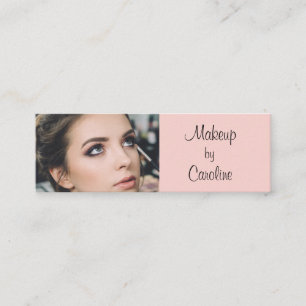 Blush Pink Black Script Photo Makeup Mini Business Card