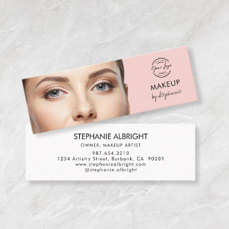 Blush Pink Black Script Photo Makeup Mini Business Card
