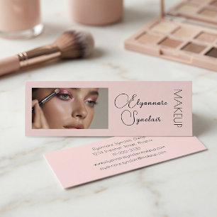 Blush Pink Black Script Photo Makeup Mini Business Card