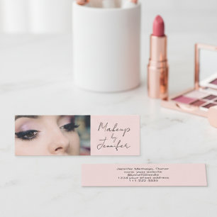 Blush Pink Black Script Photo Makeup Mini Business Card