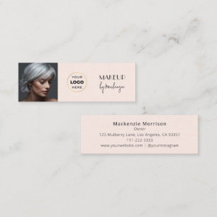 Blush Pink Black Script Photo Makeup Mini Business Card