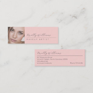 Blush Pink Black Script Photo Makeup Mini Business Mini Business Card