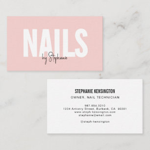 Blush Pink Black Script Photo Nail Artist Salon Business Card