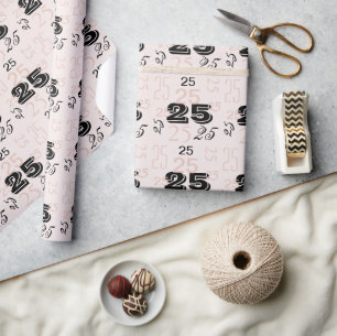Blush Pink Black Shell Numbers Personalised Wrapping Paper