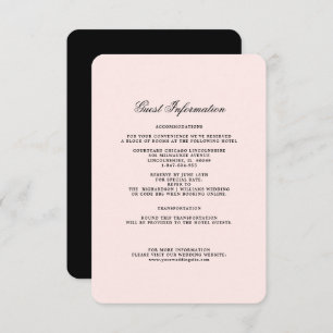 Blush Pink Black Wedding Details Card