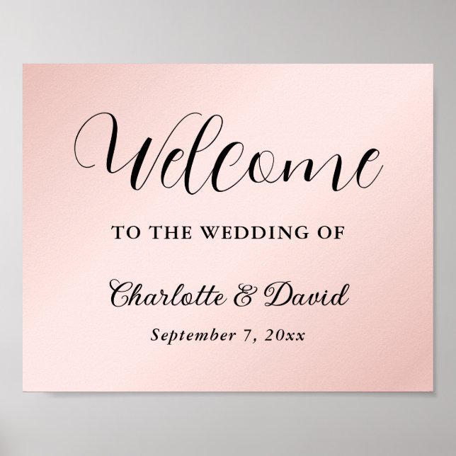 Blush Pink Black Wedding Reception Welcome Sign (Front)