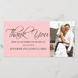 Blush Pink Black Wedding Thank You Photo Cards