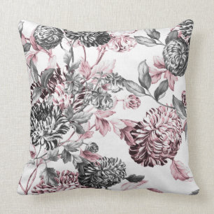 Blush Pink Black White Botanical Floral Toile Cushion