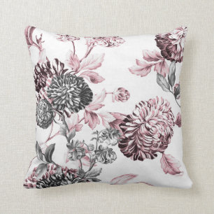 Blush Pink Black & White Botanical Toile Cushion