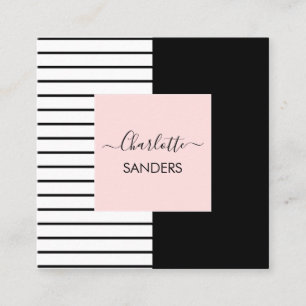 Blush pink black white elegant square business ca card