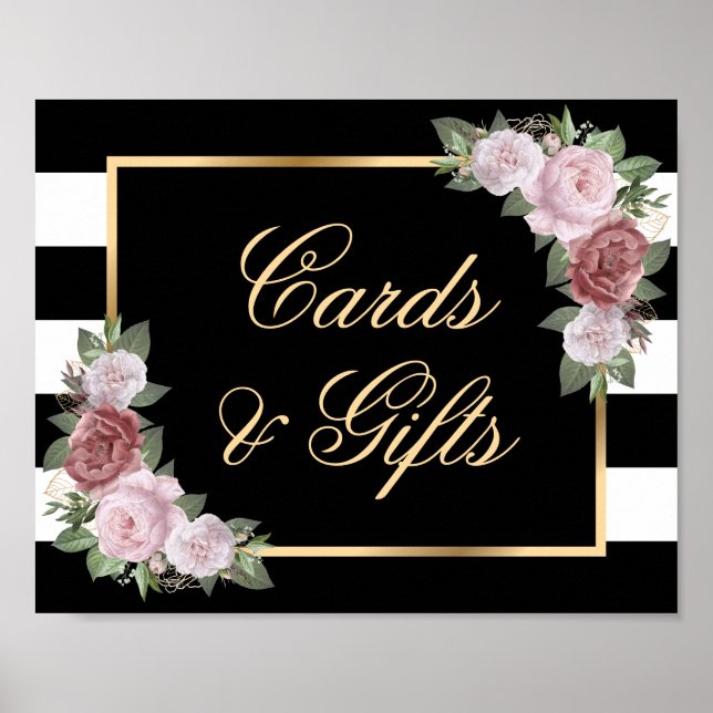 Blush Pink Black White Gold Floral Wedding Sign (Front)