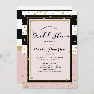 Blush Pink Black White & Gold Glam Bridal Shower Invitation
