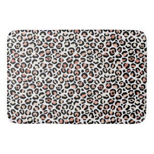 Blush Pink Black White Leopard Print            Bath Mat