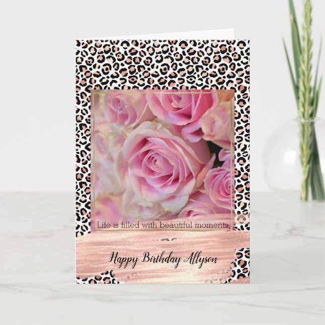 Blush Pink Black White Leopard Print      Card (Front)