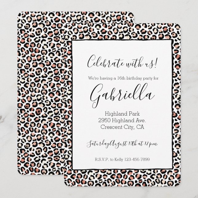Blush Pink Black White Leopard Print Invitation (Front/Back)