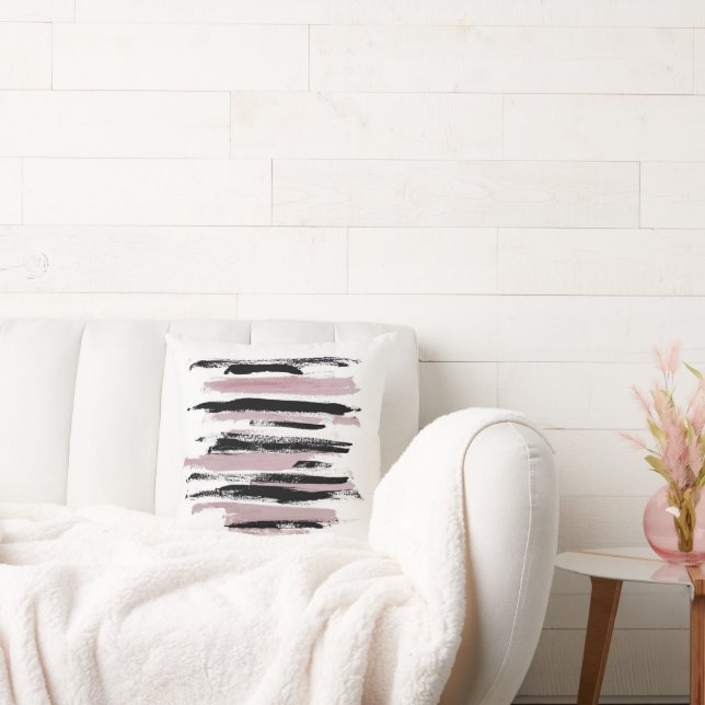Blush Pink Black White Minimalist Abstract  Print Cushion (Couch)