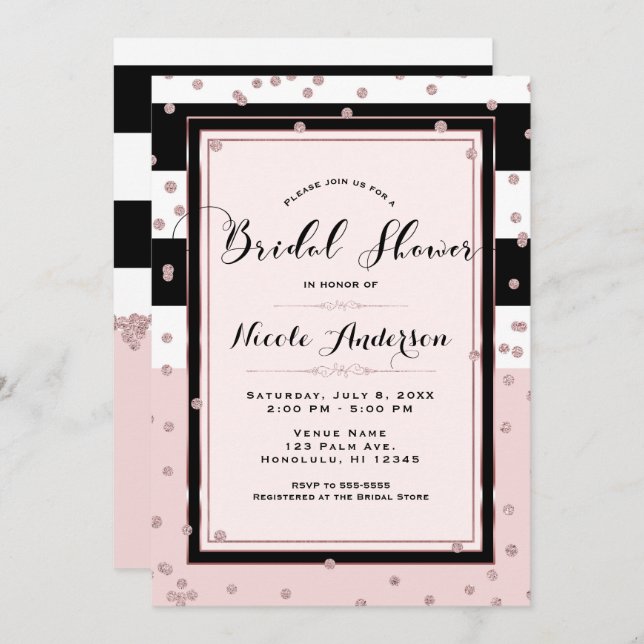 Blush Pink Black White Rose Gold Bridal Shower Invitation (Front/Back)