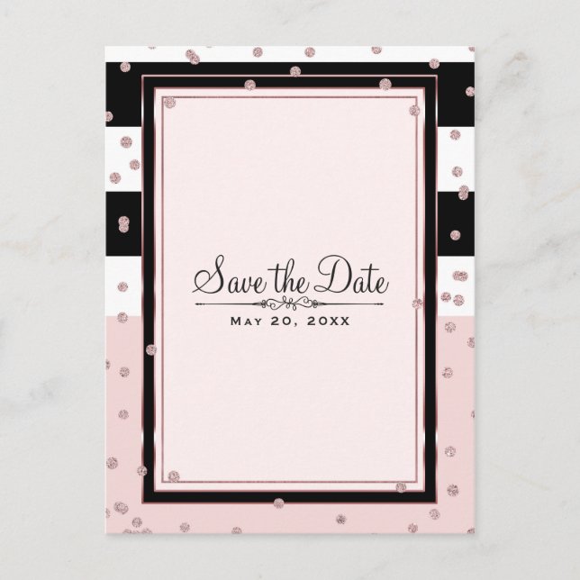 Blush Pink Black White Rose Gold Save the Date Announcement Postcard (Front)