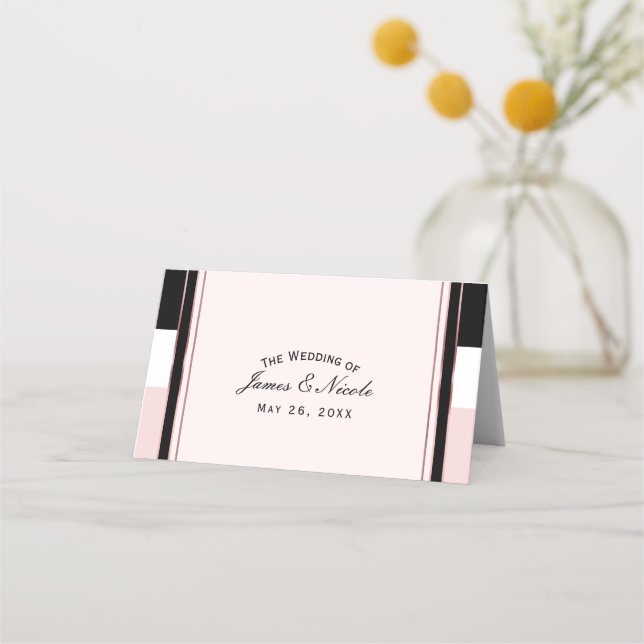 Blush Pink Black & White Stripe Table Number Place Card (Front)