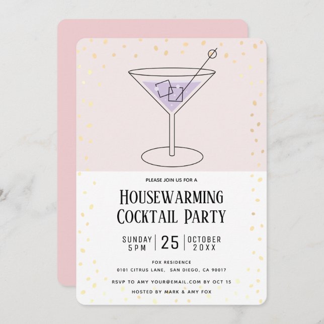 Blush Pink Block Housewarming Cocktail Party Invitation (Front/Back)