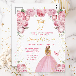 Blush Pink Blonde Hair Princess Birthday Party Postcard