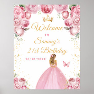 Blush Pink Blonde Hair Princess Birthday Welcome Poster