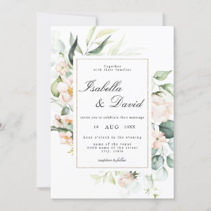 Blush Pink Bloom Elegant Floral Eucalyptus Wedding Invitation