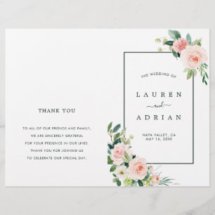 Blush Pink Bloom Folded Wedding Program