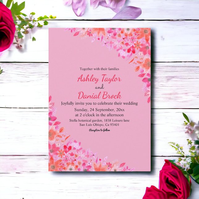 Blush Pink Bloom Roses Boho Rustic Floral Wedding Invitation (Creator Uploaded)
