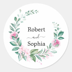 Blush Pink Bloom Wedding Classic Round Sticker