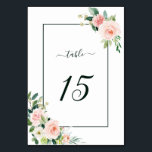 Blush Pink Bloom Wedding Table Number<br><div class="desc">This wedding table number card features painted watercolor flowers in blush pink,  white,  and green foliage with a rectangular frame. For more advanced customisation of this design,  Please click the "Customise further" link.  Matching items are also available.</div>