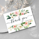 Blush Pink Bloom Wedding Thank You Card<br><div class="desc">This wedding thank you card features painted watercolor flowers in blush pink,  white,  and green foliage. For more advanced customisation of this design,  Please click the "Customise further" link.  Matching items are also available.</div>