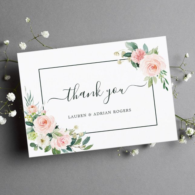 Blush Pink Bloom Wedding Thank You Card (Creator Uploaded)