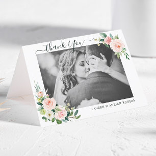 Blush Pink Bloom Wedding Thank You Photo Card