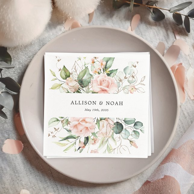 Blush Pink Blooms Wedding Napkins (Creator Uploaded)