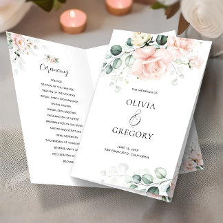 Blush Pink Blooms Wedding Program