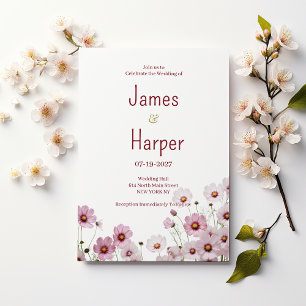 Blush pink blossom cosmos flower Wedding Invitation