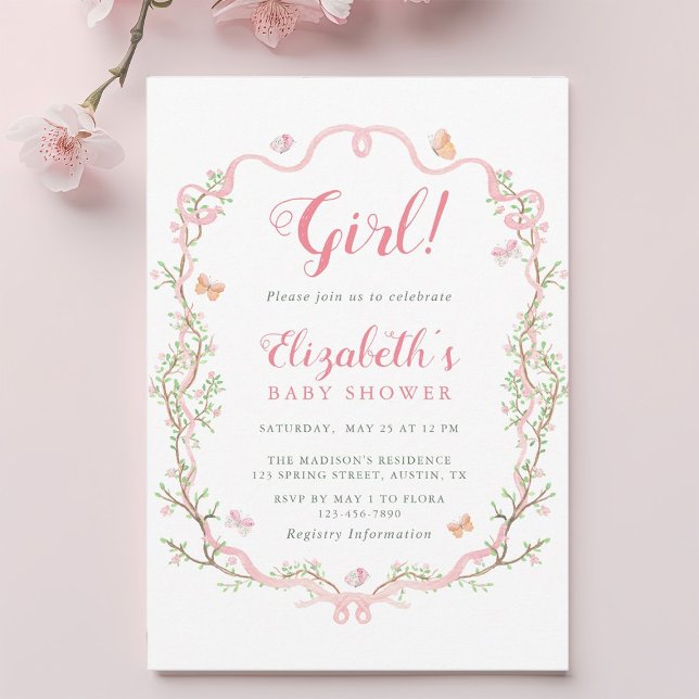 Blush Pink Blossom Floral Girl Baby Shower Invitation (Creator Uploaded)